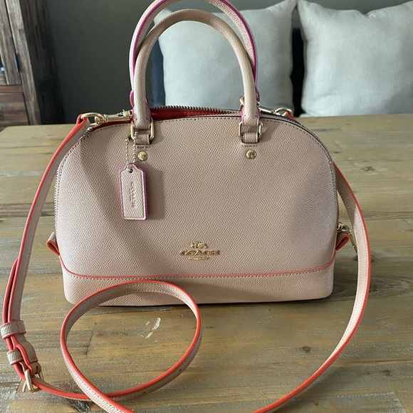 Coach Top Handle, Beige w/ Pink, Orange Detailing - Picture 3 of 10